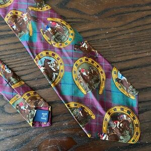 100% Silk Vintage Polo Ralph Lauren Plaid Necktie Western Horseback Riding